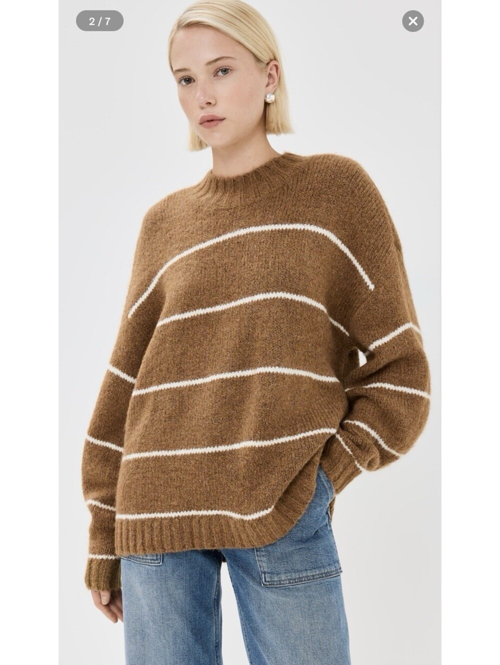 Pistola Carlen Women's S Brown Striped Mock Neck Oversized Sweater